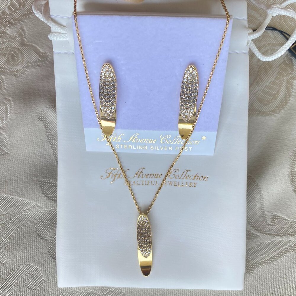 FAC Gold Plated CZ Pave Necklace & Earrings Set​​​